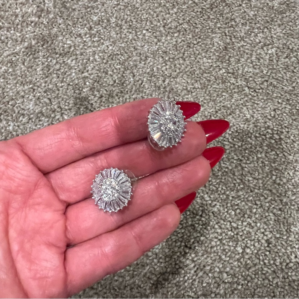 Flower Cluster Stud Sparkly Statement Earrings - image 3